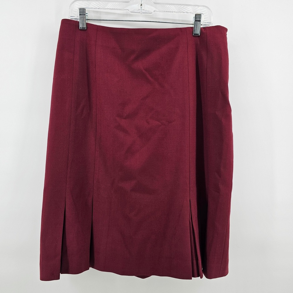 Doncaster Collection Skirt Womens 12 Burgundy Wool Blend Pleated Hem Pencil